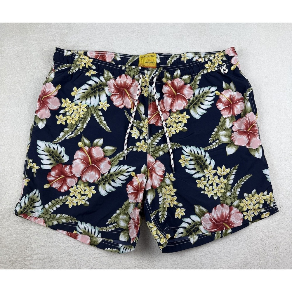 Lands End Hoffman California Fabrics Swim Trunks Men's XL Hawaiian Floral Lined
